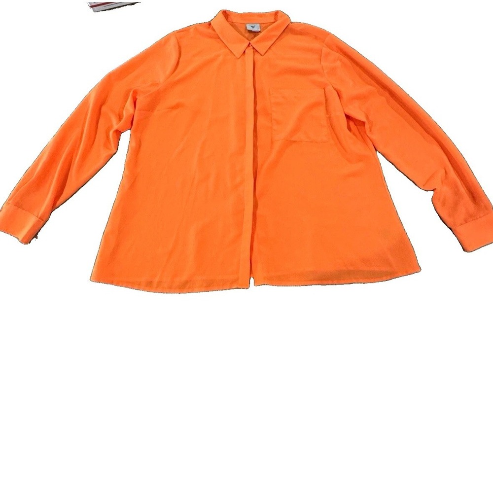 Worthington Women's Petite PXL Orange Solid Woven Polyester Button-Up Blouse